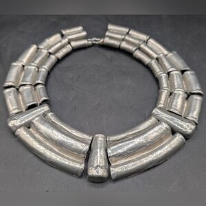 Vintage Joanne Cooper Egyptian Inspired Thick White Metal Choker Necklace, OOAK